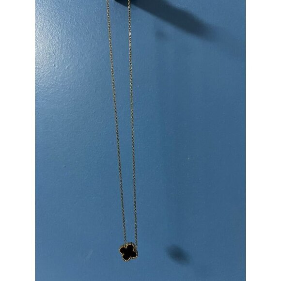 Womens Pendant Necklace Gold Plated & Black Irish Shamrock, Festival, Boho, VINT - Picture 3 of 5